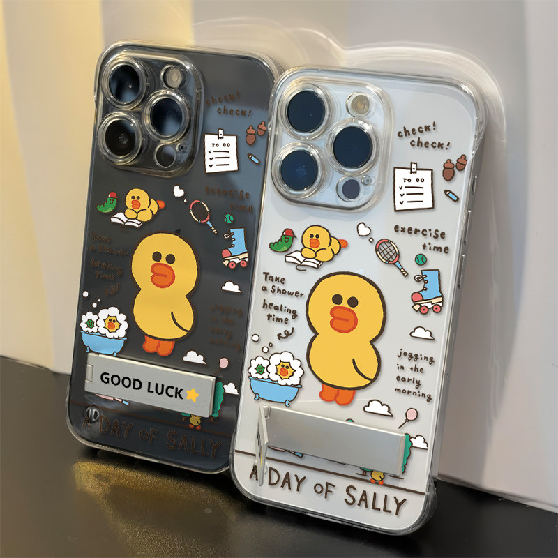 小米莎莉鸡苹果16手机壳带支架iPhone15Promax荣耀14华为OPPOfindx8小清新适用12无边框超薄VIVO透明硬13可爱