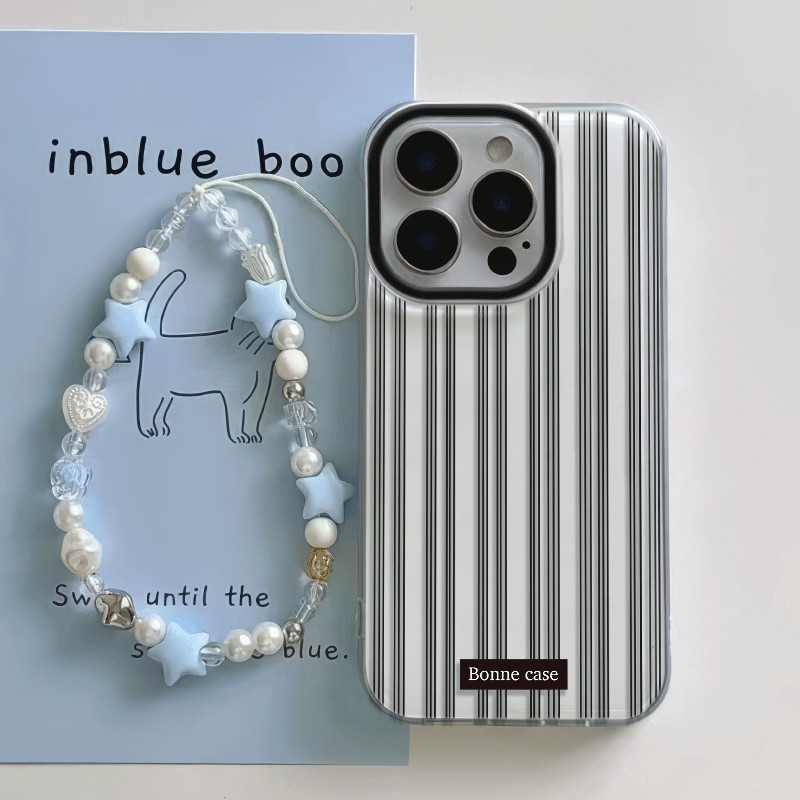 简约条纹13ProMax创意iPhone14plus手机壳带挂绳大孔硬16适用小米15苹果12华为mate70小众VIVOs20pro红米K70e