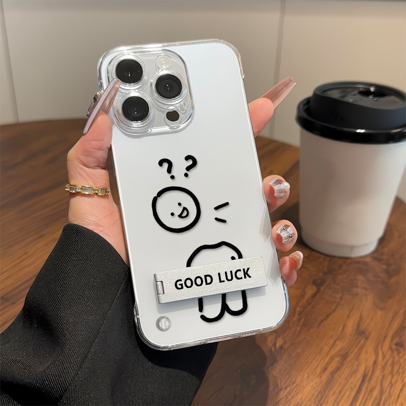 可爱问号小人iPhone15高级感13ProMax手机壳带支架Nova14Pro适用苹果16透明超薄无边框硬小众12红米TURBO4PRO