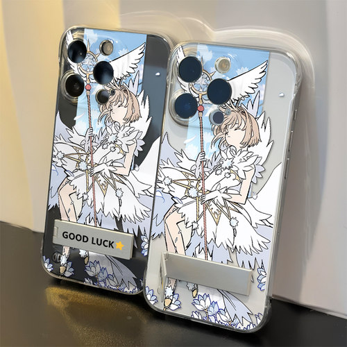 二次元a3适用16超薄iPhone14小米苹果15promax透明硬OPPO卡特魔卡少女樱无边框13华为12手机壳带支架VIVO荣耀