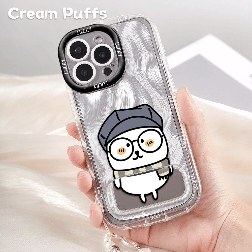 OPPOFINDX9卡通iPhone16适用13ProMax镜子支架荣耀x70带挂绳15plus可爱方大同自嘲熊手机壳小米17PRO软苹果14