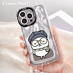 OPPOFINDX9卡通iPhone16适用13ProMax镜子支架荣耀x70带挂绳15plus可爱方大同自嘲熊手机壳小米17PRO软苹果14