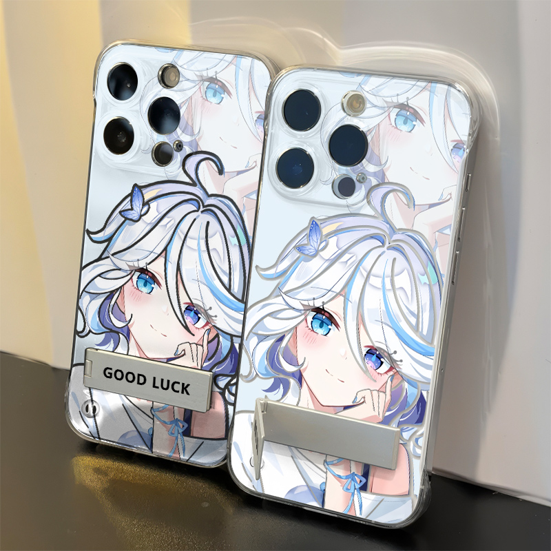 OPPOFINDX8S高级感iPhone14超薄Nova13可爱芙芙宁娜16ProMax适用透明12二次元硬手机壳带支架s20无边框苹果15