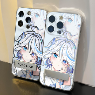 OPPOFINDX8S高级感iPhone14超薄Nova13可爱芙芙宁娜16ProMax适用透明12二次元硬手机壳带支架s20无边框苹果15