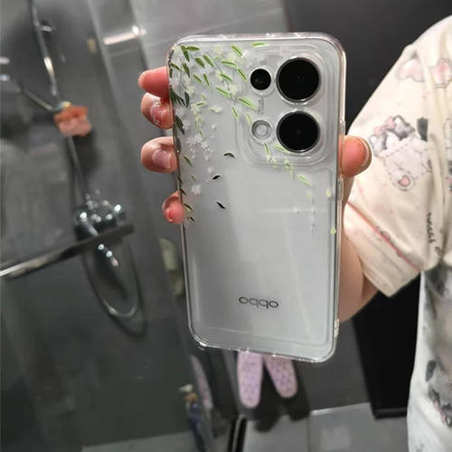 春天柳枝简约适用iPhone12荣耀300手机壳ins风苹果15plus小清新16ProMax小众红米NOTE14Pro+华为NOVA13透明软