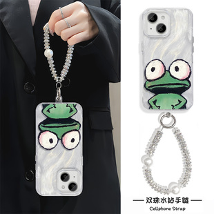 大眼绿青蛙iPhone17高颜值苹果13创意带挂绳硬OPPORE6羽纱适用14PLUS卡通高级感15ProMax硬手机壳荣耀x80i