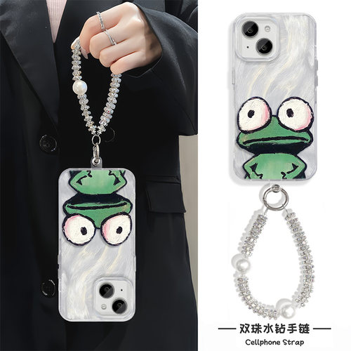 大眼绿青蛙iPhone17高颜值苹果13创意带挂绳硬OPPORENO16羽纱适用14PLUS卡通高级感15ProMax硬手机壳荣耀x80i