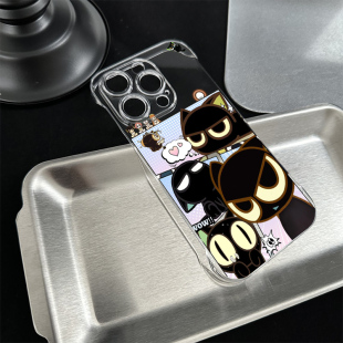 小米15超薄14plus无边框13透明12ProMax适用硬爱心罗小黑战记iPhone17手机壳带支架16高级感苹果11卡通iQOOz9