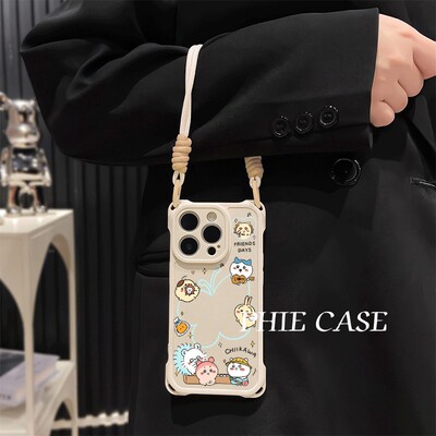 苹果16pm蝴蝶乌萨奇小八红米TURBO4卡通透明iPhone15一加13斜挎手腕挂绳手机壳软14四角开孔适用防摔12ProMax
