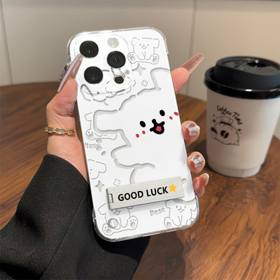 荣耀MAGIC7可爱小米透明硬VIVO手机壳带支架13华为镂空线条小狗适用iPhone14无边框16超薄12OPPO苹果15promax