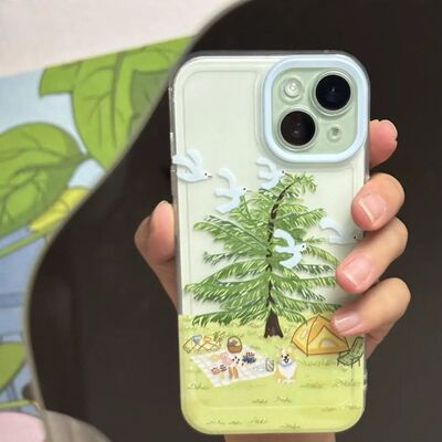 小清新iPhone14手机壳15promax绿色春天露营地华为Nova12活力OPPOa3pro荣耀ins风透明软13适用创意苹果16plus