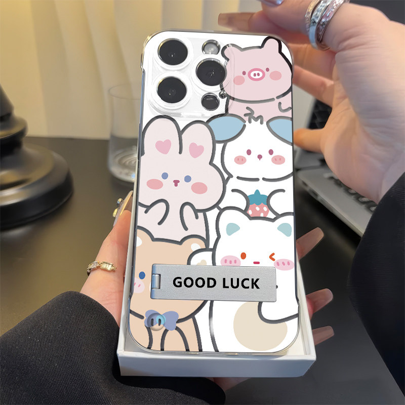 15透明14plus手机壳带支架苹果13高级感12ProMax适用硬iPhone16超薄无边框华为Mate70可爱动物猫咪x200少女心