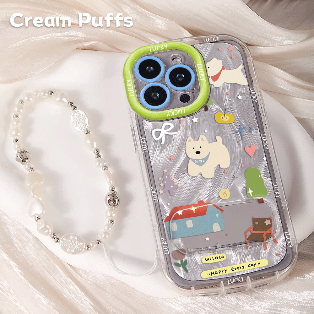 带挂绳郁金香狗狗小米17ProMax镜子支架少女心荣耀Magic8手机壳软13苹果15卡通14羽纱泡芙12适用iPhone16plus