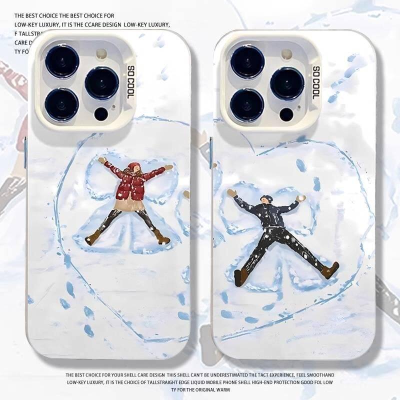 小众OPPOFINDX8ULTRA雪地爱心情侣16plus苹果15华为MATE70RS创意13ProMax适用手机壳硬14彩银iPhone12红米K80