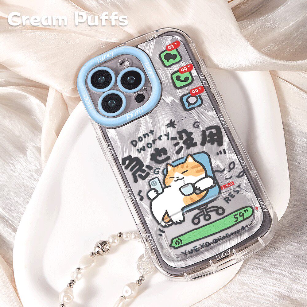 手机壳软iPhone14plus急也没用猫咪适用镜子支架16ProMax带挂绳小米17羽纱泡芙OPPOReno15少女心13创意苹果12