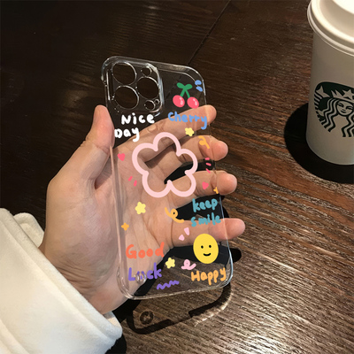 小清新无边框超薄VIVO线条花朵透明硬13苹果16手机壳带支架iPhone15荣耀华为OPPO适用12小众14Promax小米创意