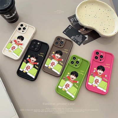 苹果12软IQOO13周边小米17ProMax发财好运黄子弘凡16PLUS创意手机壳iPhone15可爱适用OPPOReno14糖果VIVOy500