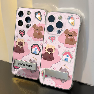 透明超薄无边框硬iPhone13小米15高级感Nova12适用星星夏日小狗14ProMax手机壳带支架苹果16卡通IQOOZ10TURBO