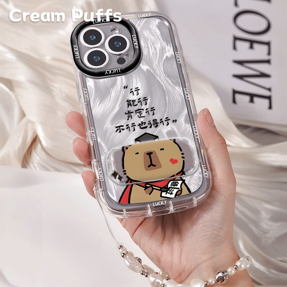 iPhone15卡通荣耀500适用小米17带挂绳16plus高颜值OPPOA6PRO卡皮巴拉行手机壳软苹果13镜子支架14ProMax可爱