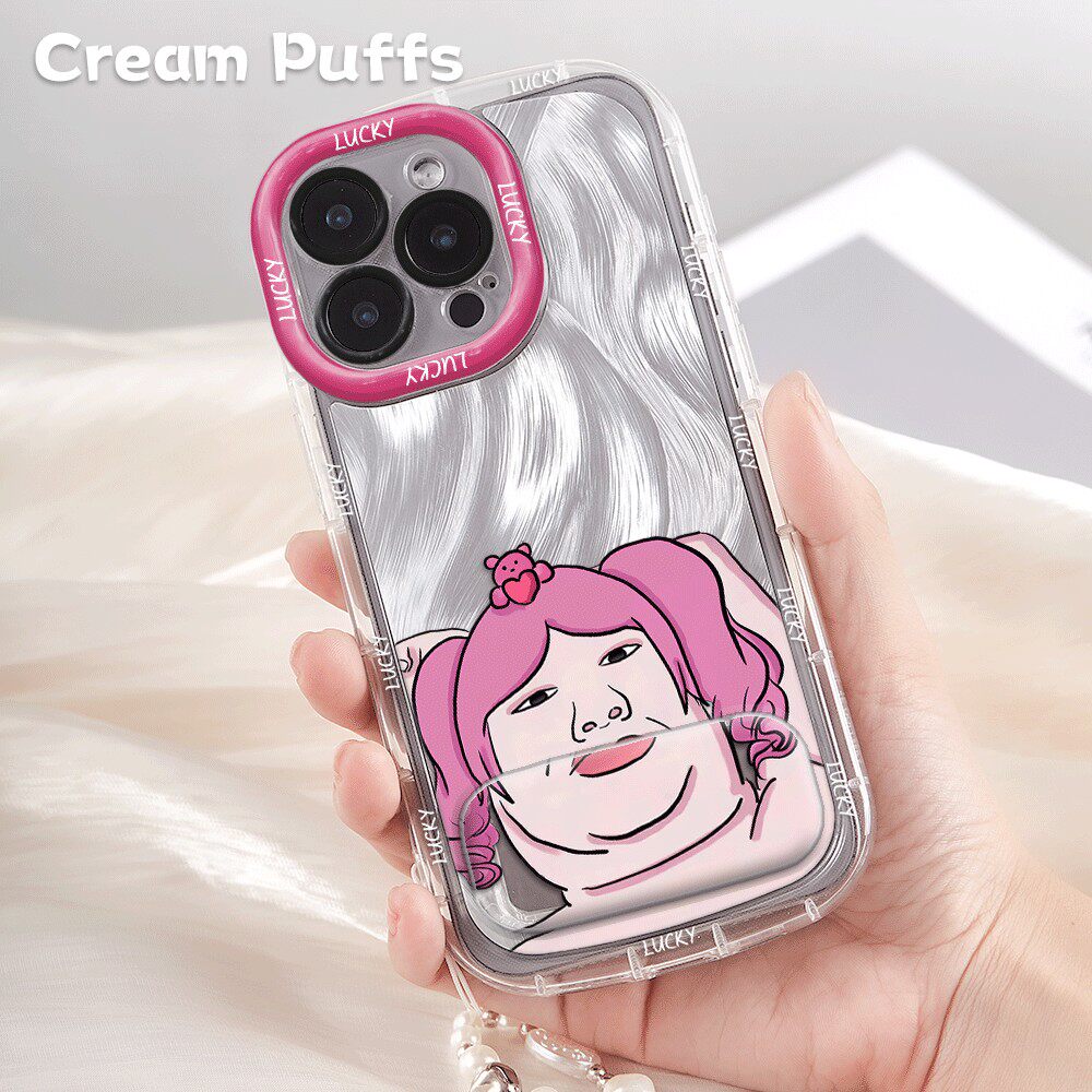 iPhone13适用华为P70小米17创意带挂绳14plus高颜值手机壳软苹果15镜子支架16ProMax恶搞情侣男孩女孩VIVOS50