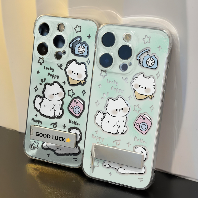 适用15电话猫咪荣耀透明硬iPhone13手机壳带支架VIVO华为iqooz9可爱小米14无边框16promax超薄OPPO苹果12卡通
