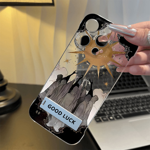 个性哥特风无边框iPhone12手机壳带支架1加13T适用NOTE14透明小米15苹果16ProMax超薄K80高级感X200S硬小众女