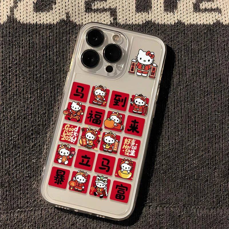 手机壳iPhone14ProMax新年格子kt猫Nova12卡通VIVOx300苹果15透明16PLUS软一加ACE6T小米17适用13创意荣耀500