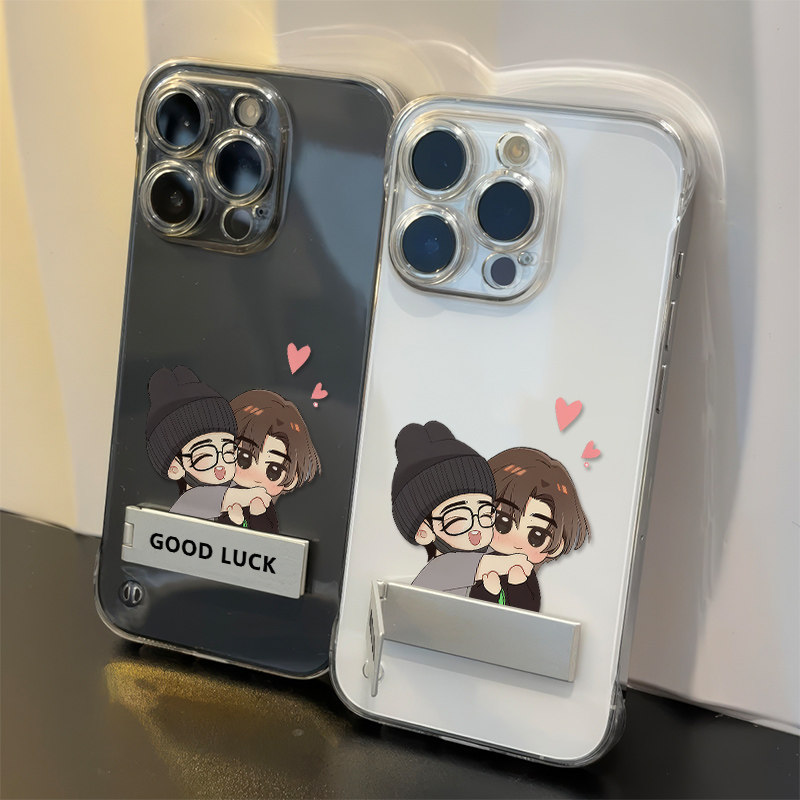 iPhone17手机壳带支架16高级感苹果15Q版王一博肖战OPPOFindx8超薄14plus无边框13透明12ProMax适用硬红米k80