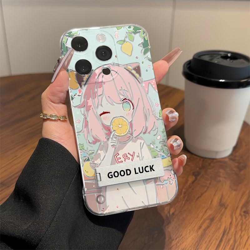 IQOOZ10TURBO超薄14ProMax适用高级感15无边框iPhone13眨眼阿动漫尼亚透明手机壳带支架硬16苹果12可爱FINDX8