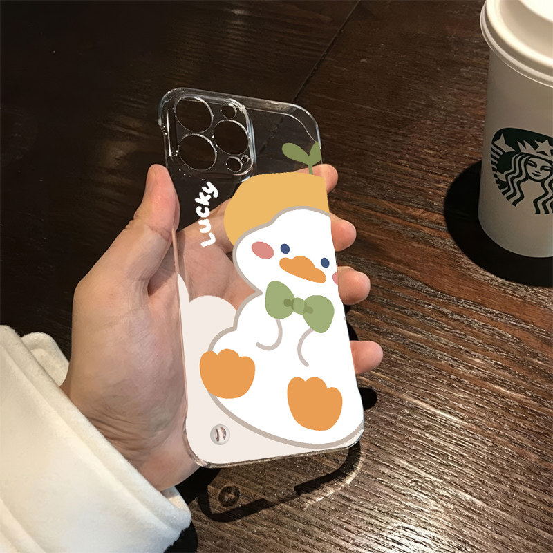 真我GT7PRO幸运鸭OPPO适用12透明硬VIVO13小米15超薄苹果14promax无边框华为可爱荣耀90手机壳带支架iPhone16