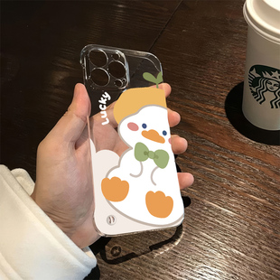 真我GT7PRO幸运鸭OPPO适用12透明硬VIVO13小米15超薄苹果14promax无边框华为可爱荣耀90手机壳带支架iPhone16