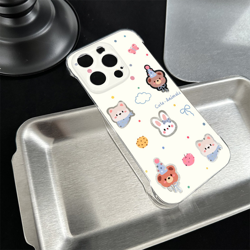 iPhone16透明15适用硬14plus无边框苹果13超薄手机壳带支架12ProMax高级感ins风动物华为NOVA14红米k80一加13