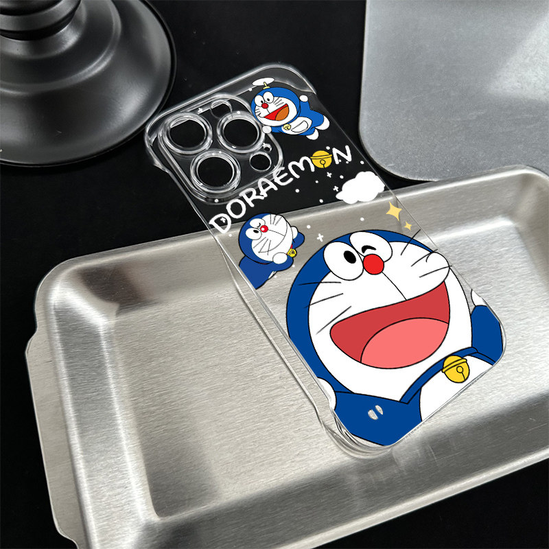 iPhone16透明15适用硬14plus无边框苹果13超薄手机壳带支架12ProMax高级感大只叮当猫OPPOReno14小米15ULTRA