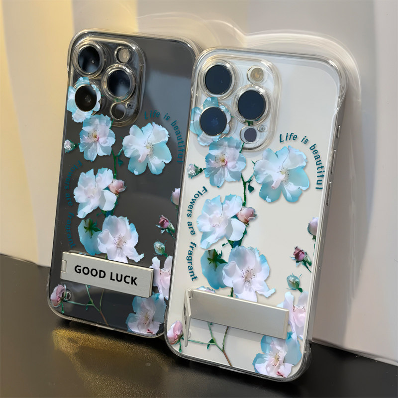 小米15透明14plus手机壳带支架苹果13高级感12ProMax适用硬iPhone16超薄无边框红米TURBO4ins风创意花s30女款