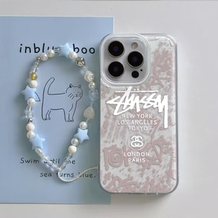 华为NOVA12Ultra斯图西滑板14plus适用硬苹果13ProMax大孔iPhone15手机壳带挂绳华为Mate70新款16个性红米k80