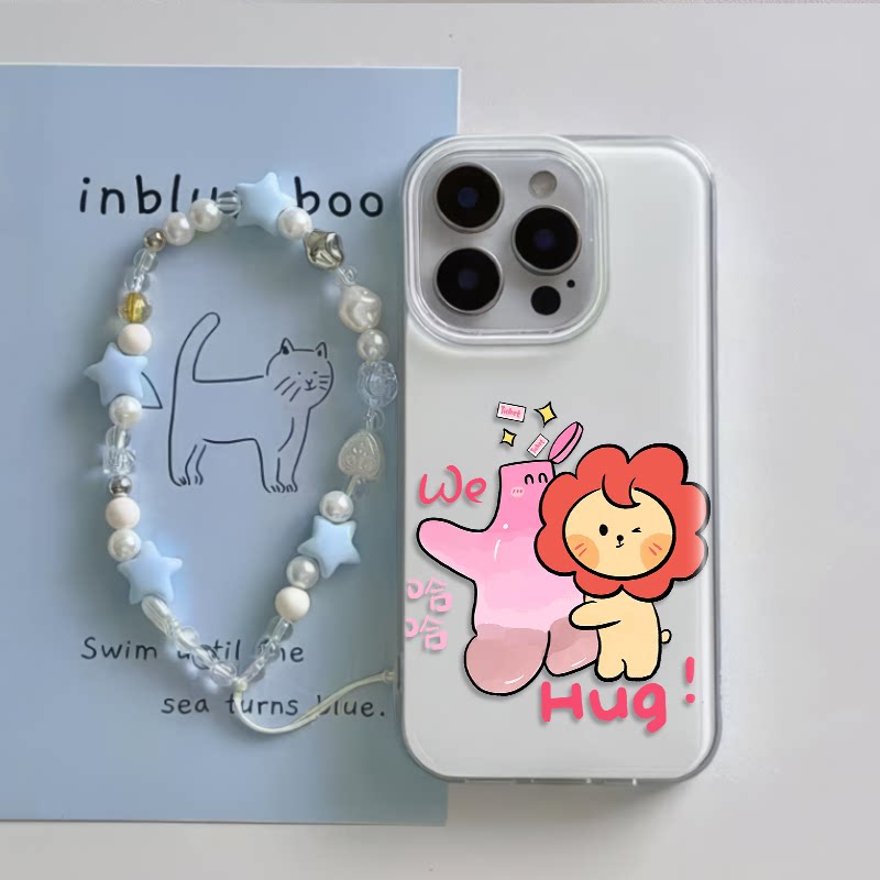 VIVOIQOOneo10王源HUG周边14plus适用硬苹果13ProMax大孔iPhone15手机壳带挂绳16小众OPPOReno12创意s17t时尚