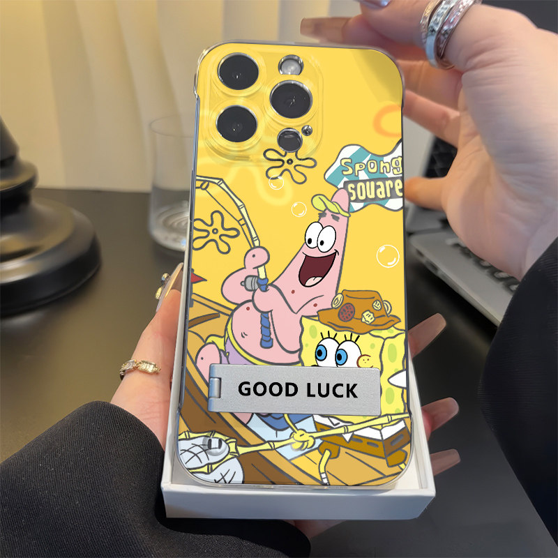 适用16pro无边框15超薄苹果14promax手机壳带支架透明iPhone12高级感OPPOReno13硬荣耀MAGIC7开心派大星neo10