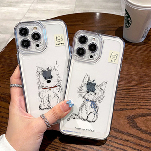 OPPOFINDX8S适用IQOO13创意苹果14PLUS情侣炸毛猫狗小米12手机壳17ProMax透明iPhone16软15卡通VIVOX200S