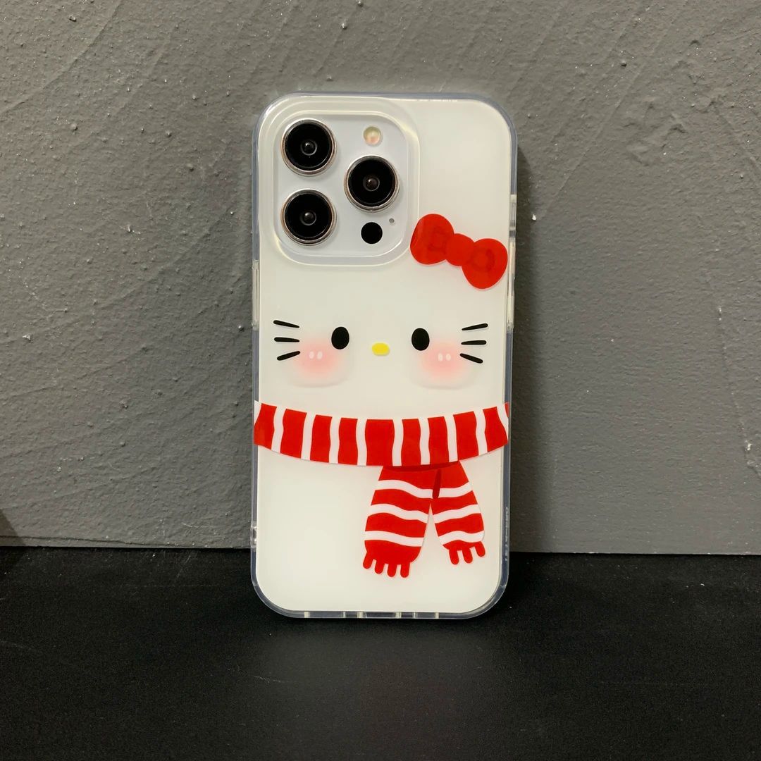 苹果15围巾凯蒂猫14PLUS可爱FINDX9小米17少女心适用13ProMax手机壳iPhone16大孔硬1Nova2活力版卡通VIVOX300