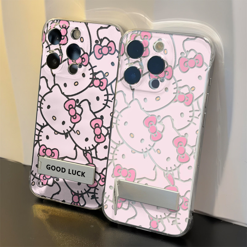 手机壳带支架12适用红米k80硬荣耀POWER高级感14promax可爱凯蒂猫iPhone16超薄透明苹果15无边框13华为mate70