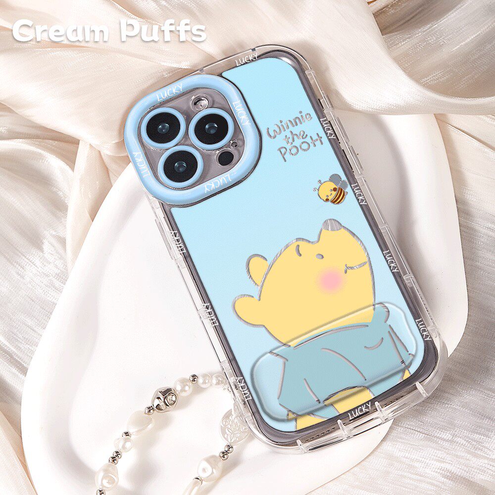 华为P70Ultra可爱iPhone13适用OPPORENO15带挂绳16plus手机壳软苹果14镜子支架17ProMax蜜蜂维尼熊卡通荣耀GT