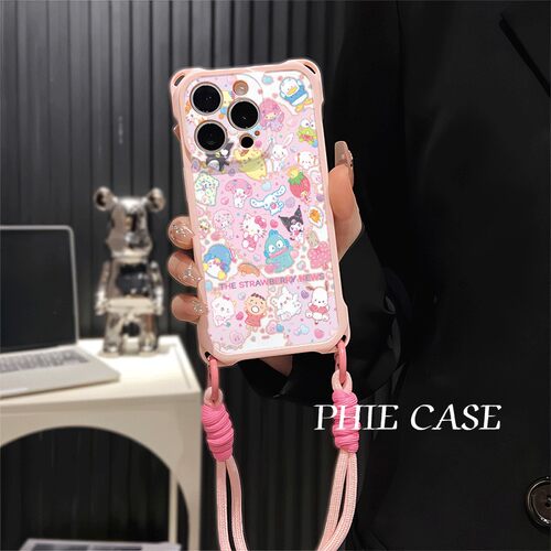 苹果16透明适用防摔VIVOIQOO12可爱三丽鸥家族15ProMax手机壳软14plus四角开孔iPhone13斜挎手腕挂绳a58ins风