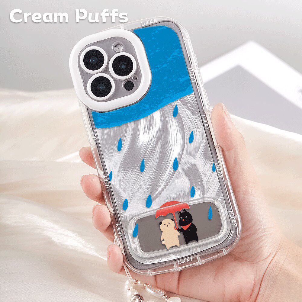 小米17少女心镜子支架iPhone13苹果12手机壳软k90创意15ProMax带挂绳16下雨小狗适用14plus羽纱泡芙OPPOA6PRO