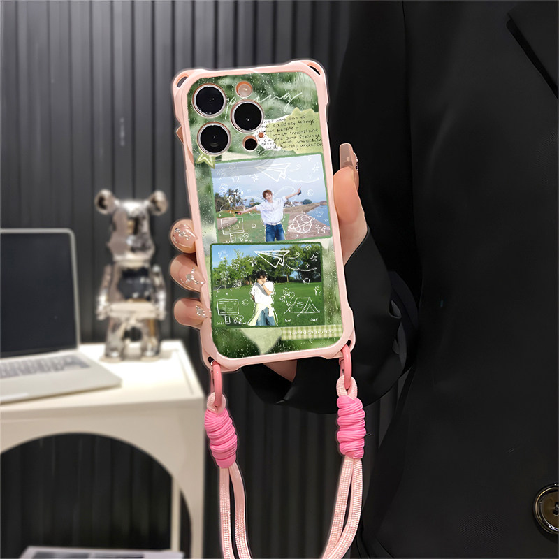 小众iPhone13四角开孔纸飞机梓渝田栩宁苹果17ins风适用防摔16plus斜挎手腕挂绳OPPORENO15C手机壳软14ProMax