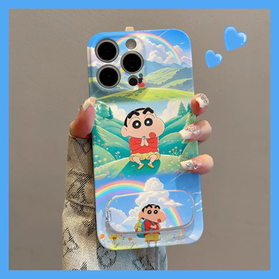 华为NOVA14带镜子支架苹果13彩虹小新12ProMax手机壳硬iPhone16pm卡通15plus菲林华为Mate70可爱IQOOz10TURBO
