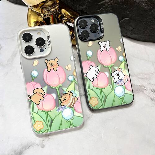 可爱适用iPhone17苹果16创意彩银13ProMax硬14PLUS高级感手机壳春日郁金香小狗卡通适用红米NOTE15适用mate80