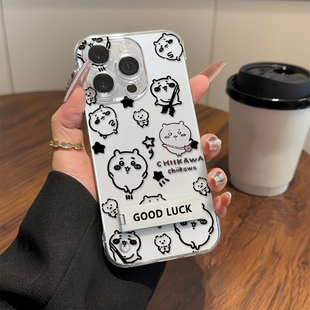 高级感适用iPhone13透明可爱16ProMax简笔吉伊手机壳带支架苹果12小米15超薄OPPORENO14无边框硬红米k80Ultra