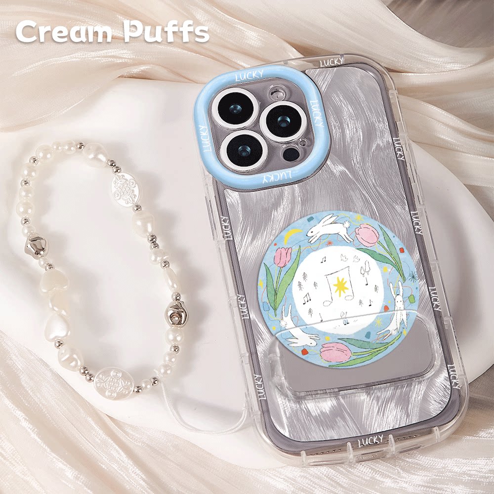 小米17ProMax郁金香兔子少女心14羽纱泡芙12适用iPhone13苹果15带挂绳16plus镜子支架IQOONEO11手机壳软ins风