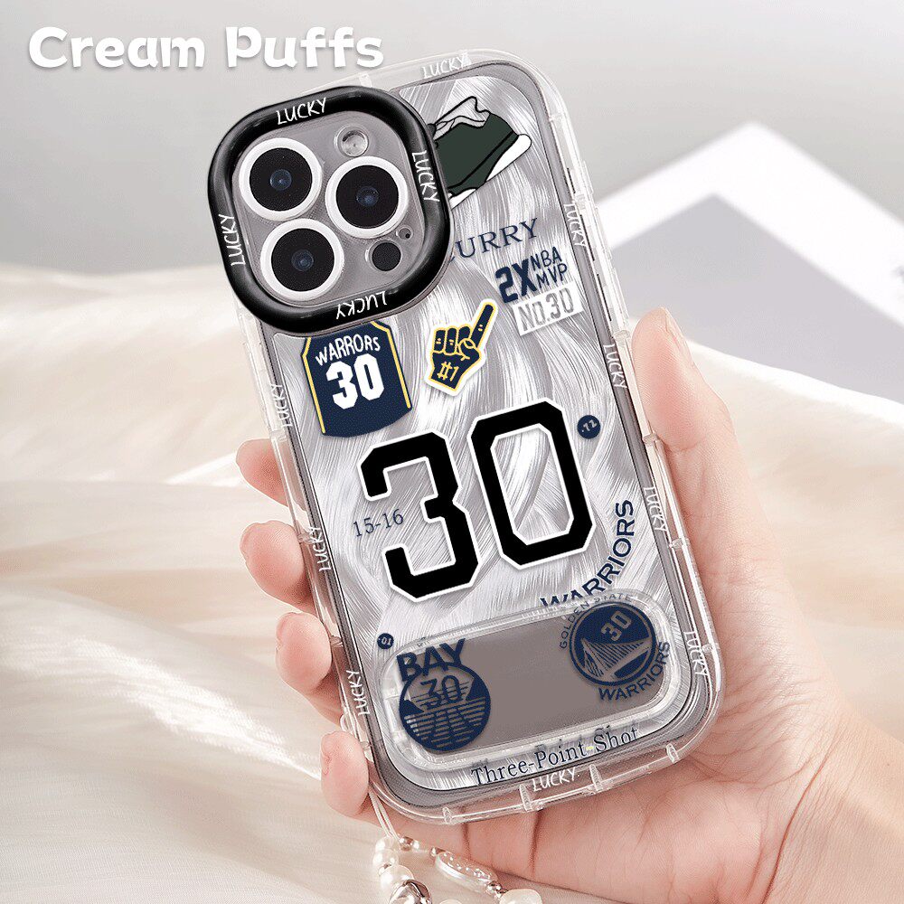 17ProMax适用勇士30号镜子支架iPhone13苹果16创意FINDX9手机壳12带挂绳OPPOReno15羽纱泡芙软14plus一加ACE6