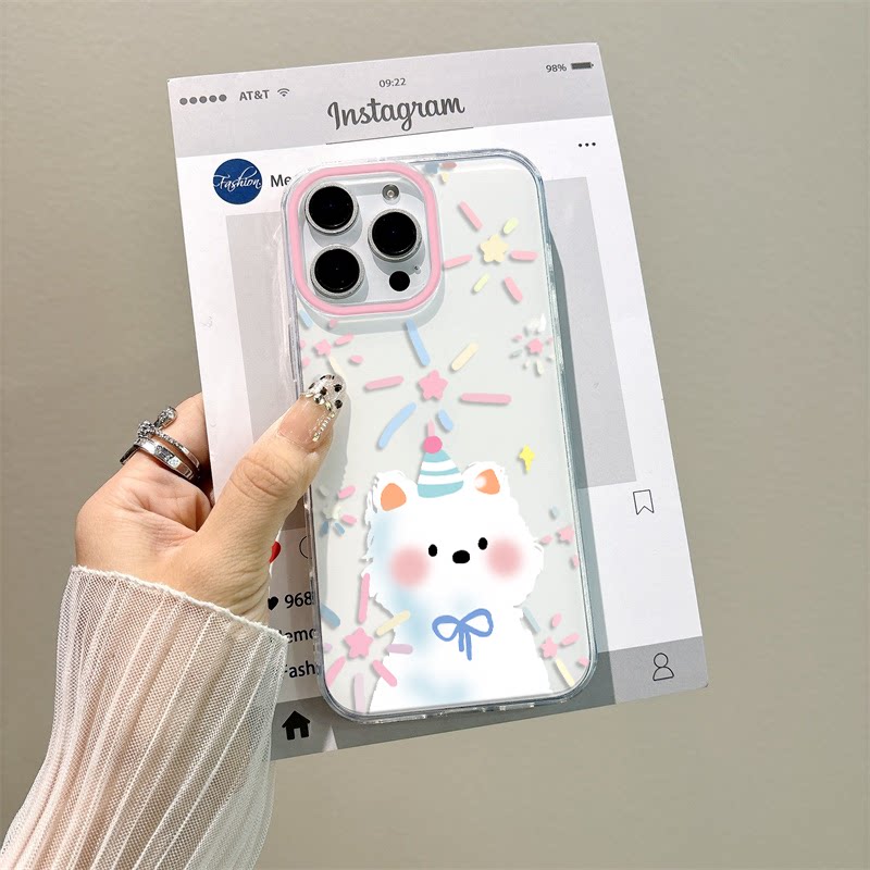 烟花小狗iPhone13ProMax可爱苹果16大孔ins风适用12手机壳带挂绳硬14PLUS荣耀Magic7小米15卡通华为HI畅享80S